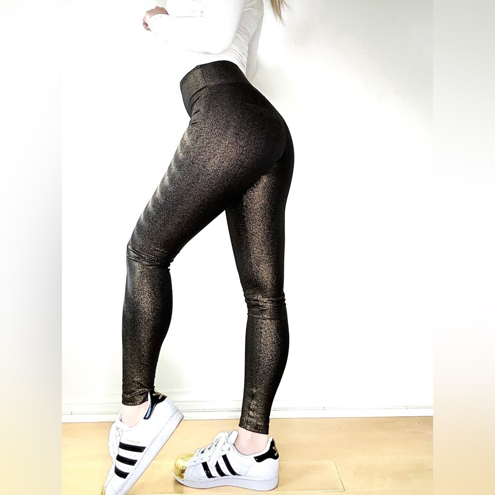 Express High Waisted Gold Metallic Legging, XXS